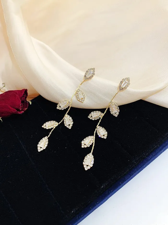 Necklaces Yellow Chimes Yellow Chimes Earrings For Women Gold Tone Elegant Leaf Drop Long Dangle Earrings For Women and Girls
