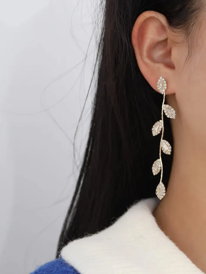 Necklaces Yellow Chimes Yellow Chimes Earrings For Women Gold Tone Elegant Leaf Drop Long Dangle Earrings For Women and Girls