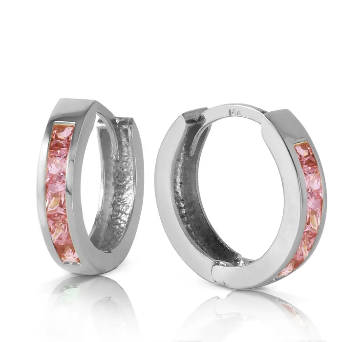 13 CTW 14K Solid White Gold Hoop Huggie Earrings Pink Sapphire MayaMila Earrings 13 CTW 14K Solid White Gold Hoop Huggie Earrings Pink Sapphire MayaMila Earrings