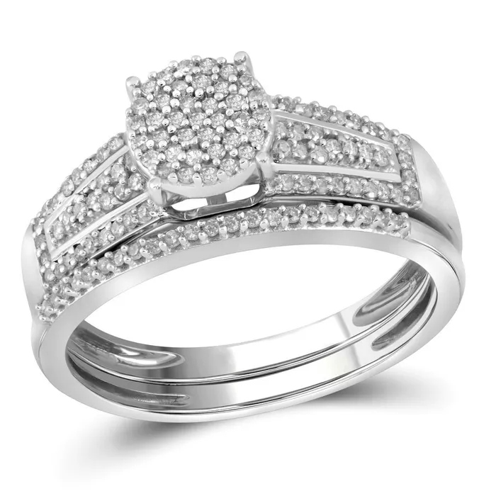 10kt White Gold Womens Round Diamond Cluster Bridal Wedding Engagement Ring Band Set 13 Cttw mayamila Rings