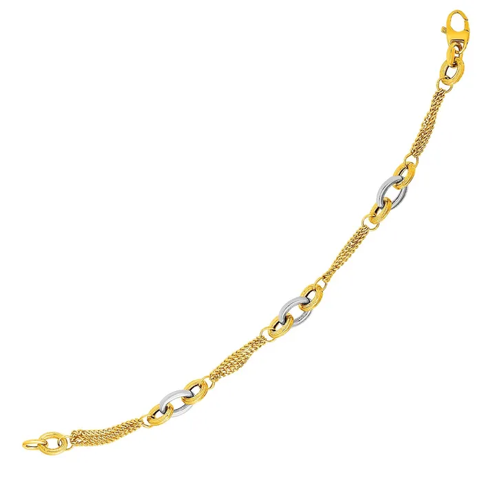 14k TwoTone Yellow and White Gold Gourmette Bracelet with Links MayaMila Bracelets 14k TwoTone Yellow and White Gold Gourmette Bracelet with Links MayaMila Bracelets
