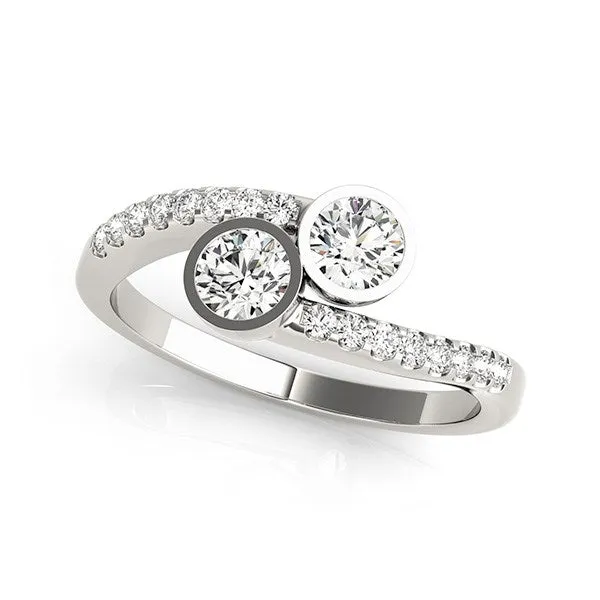 14k White Gold Round Bezel Setting Two Stone Diamond Ring 58 cttw MayaMila Rings