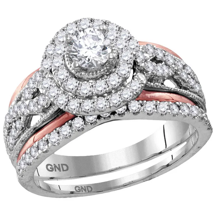 14kt White Gold Womens Round Diamond Double Halo Certified Bridal Wedding Engagement Ring Band Set 115 Cttw mayamila Rings