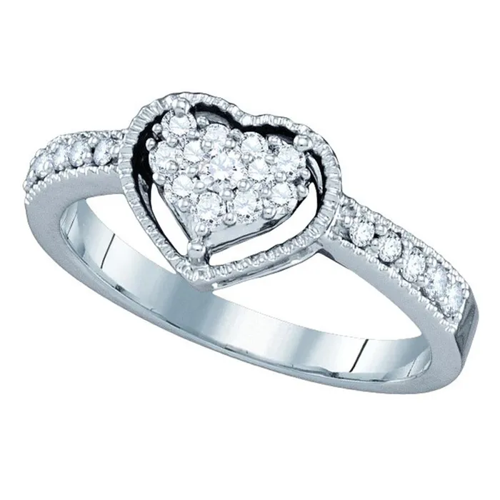 14kt White Gold Womens Round Diamond Heart Cluster Ring 13 Cttw mayamila Rings