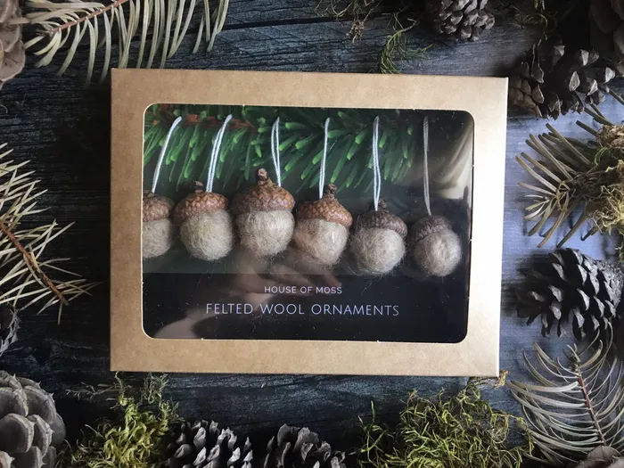 Earrings House of Moss Felted Wool Mini Acorn Ornaments Set of 6