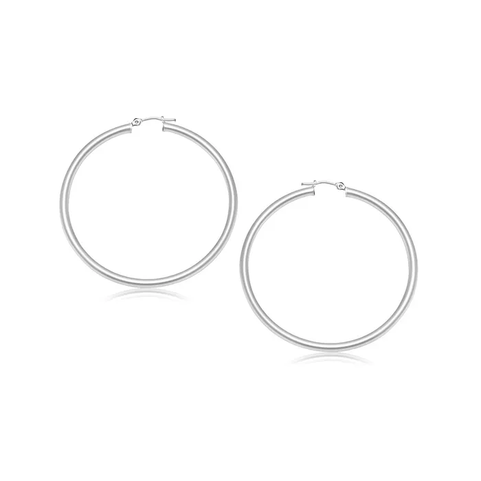 Earrings MayaMila 14k White Gold Polished Hoop Earrings 25 mm