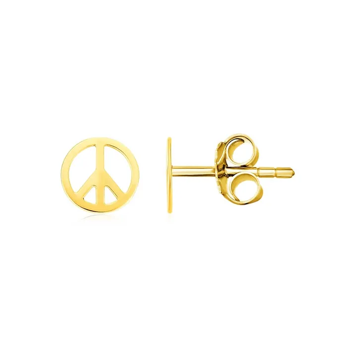 Earrings MayaMila 14k Yellow Gold Post Earrings with Peace Signs