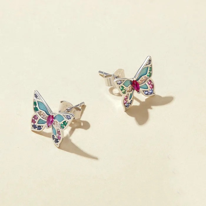 Earrings Shineofidamond Butterfly Design Colored Gemstone Earrings Stud in Sterling Silver Earrings Shineofidamond Butterfly Design Colored Gemstone Earrings Stud in Sterling Silver