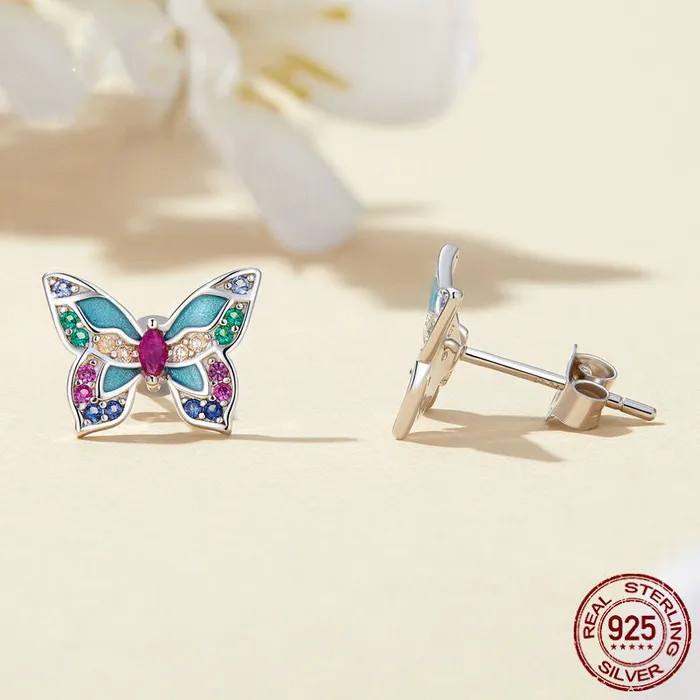 Earrings Shineofidamond Butterfly Design Colored Gemstone Earrings Stud in Sterling Silver Earrings Shineofidamond Butterfly Design Colored Gemstone Earrings Stud in Sterling Silver