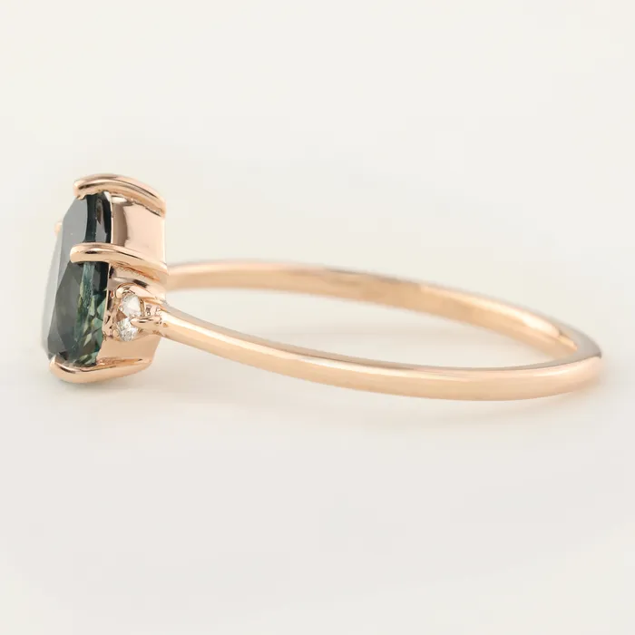 Emilie Ring 153ct Pear Blue Green Montana Sapphire 14k Rose Gold One of a kind Envero Jewelry Rings