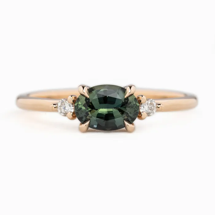 Envero Jewelry Emilie Ring 088ct Green Madagascar Sapphire 14k Rose Gold One of a kind Rings