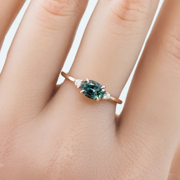 Envero Jewelry Emilie Ring 088ct Green Madagascar Sapphire 14k Rose Gold One of a kind Rings