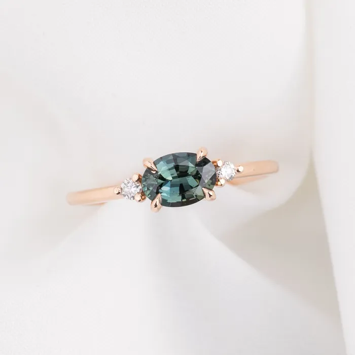 Envero Jewelry Emilie Ring 088ct Green Madagascar Sapphire 14k Rose Gold One of a kind Rings