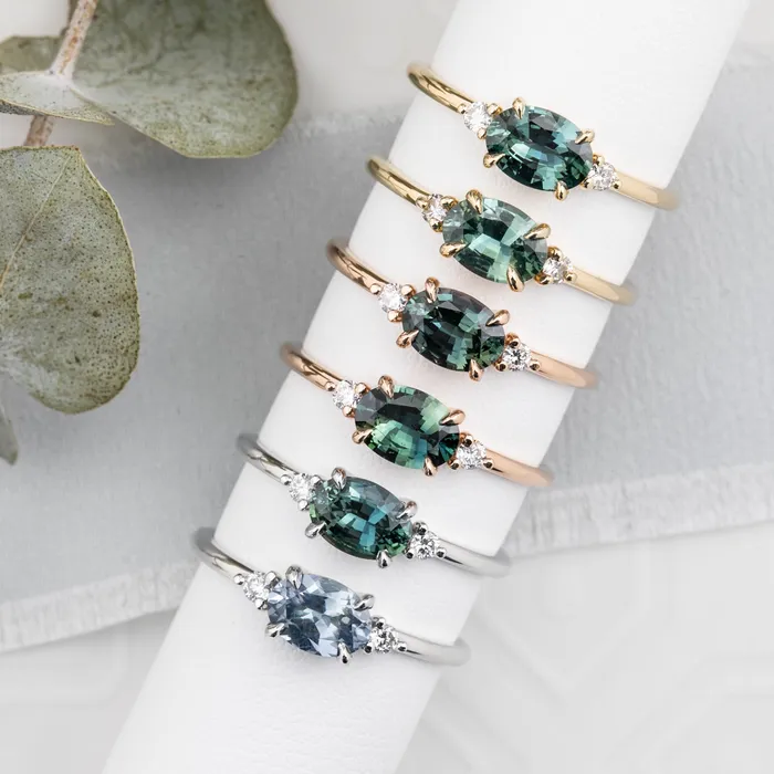 Envero Jewelry Emilie Ring 088ct Green Madagascar Sapphire 14k Rose Gold One of a kind Rings