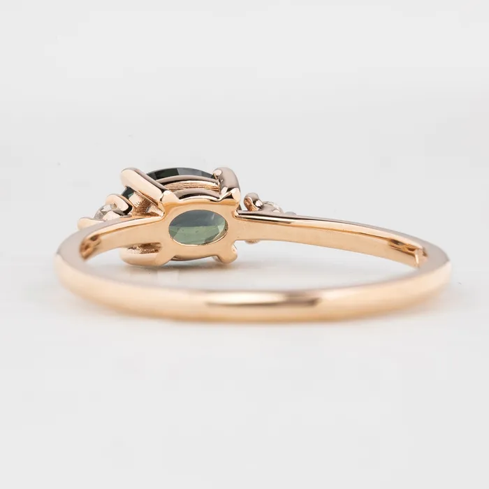 Envero Jewelry Emilie Ring 088ct Green Madagascar Sapphire 14k Rose Gold One of a kind Rings