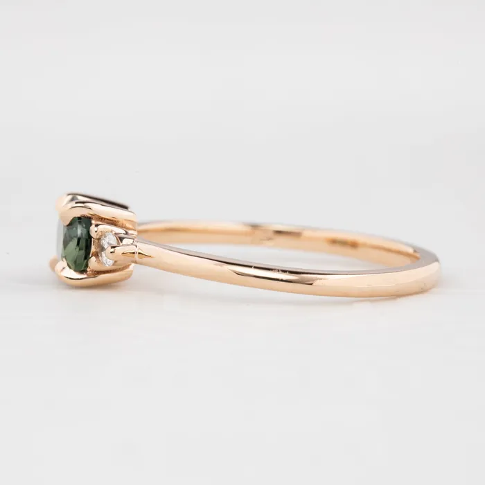 Envero Jewelry Emilie Ring 088ct Green Madagascar Sapphire 14k Rose Gold One of a kind Rings
