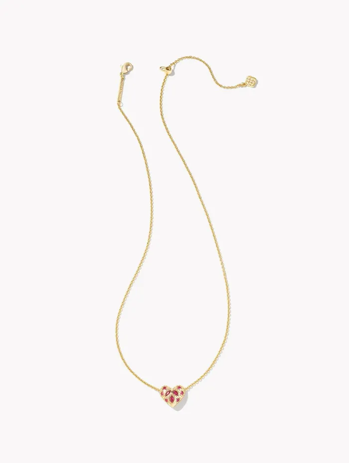 KENDRA SCOTT Necklaces KENDRA SCOTT Holland Gold Heart Short Pendant Necklace in Pink Crystal 9608875684