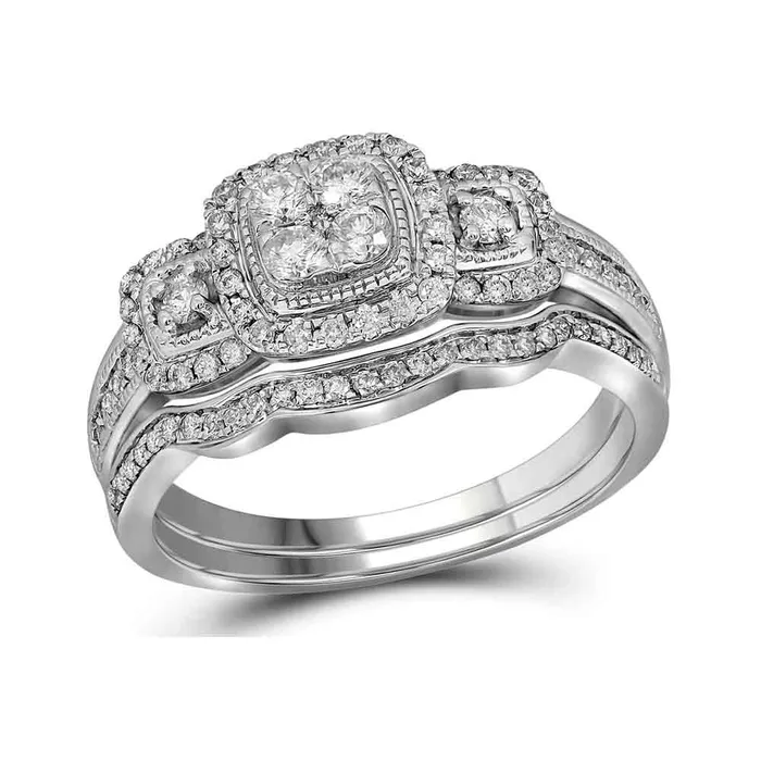 mayamila 14kt White Gold Womens Round Diamond Bridal Wedding Engagement Ring Band Set 12 Cttw Rings