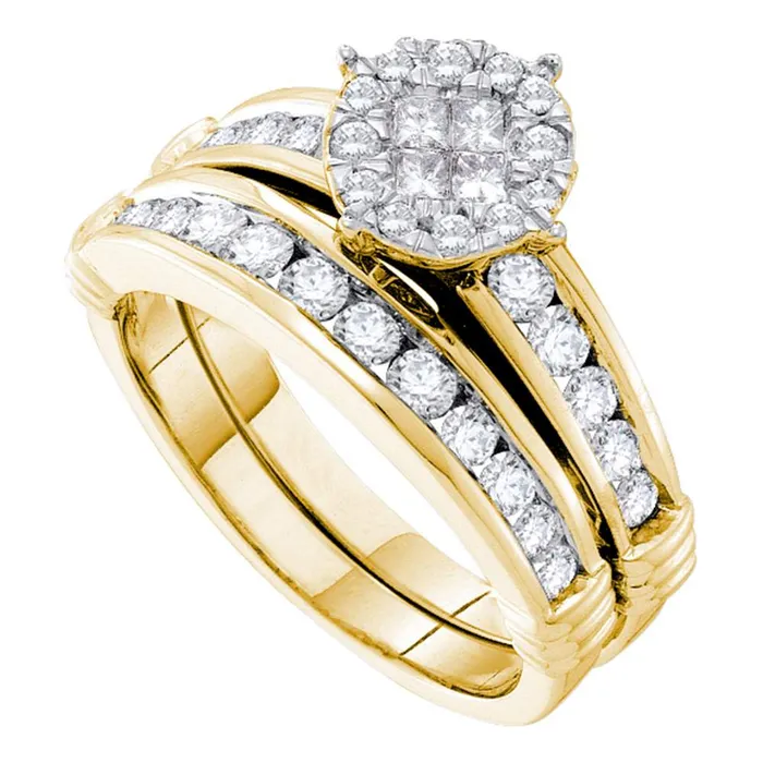 mayamila 14kt Yellow Gold Womens Princess Diamond Soleil Bridal Wedding Engagement Ring Band Set 78 Cttw Rings