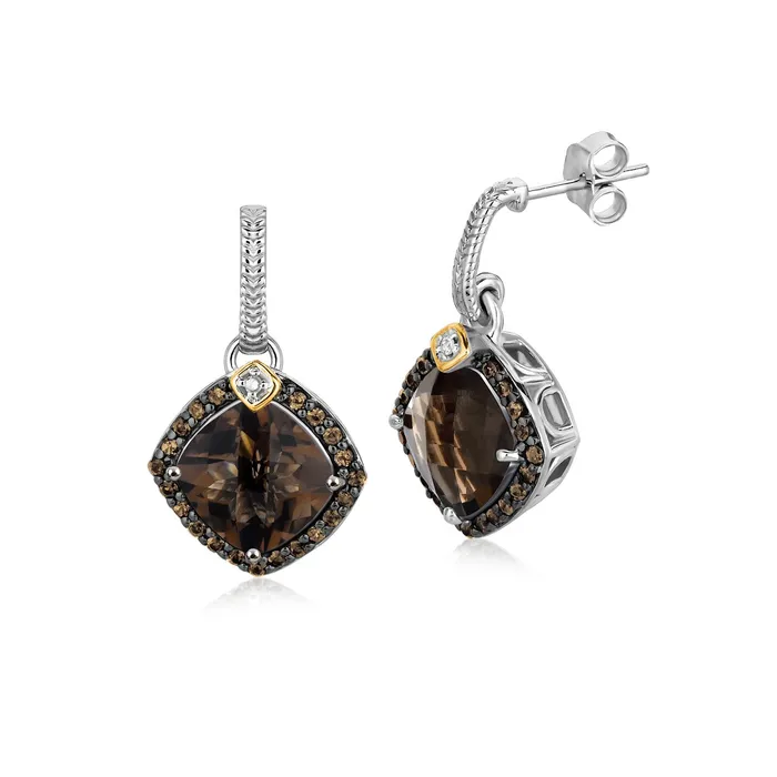 MayaMila 18k Yellow Gold and Sterling Silver Smokey Quartz and Coffee Diamond Earrings Earrings MayaMila 18k Yellow Gold and Sterling Silver Smokey Quartz and Coffee Diamond Earrings Earrings