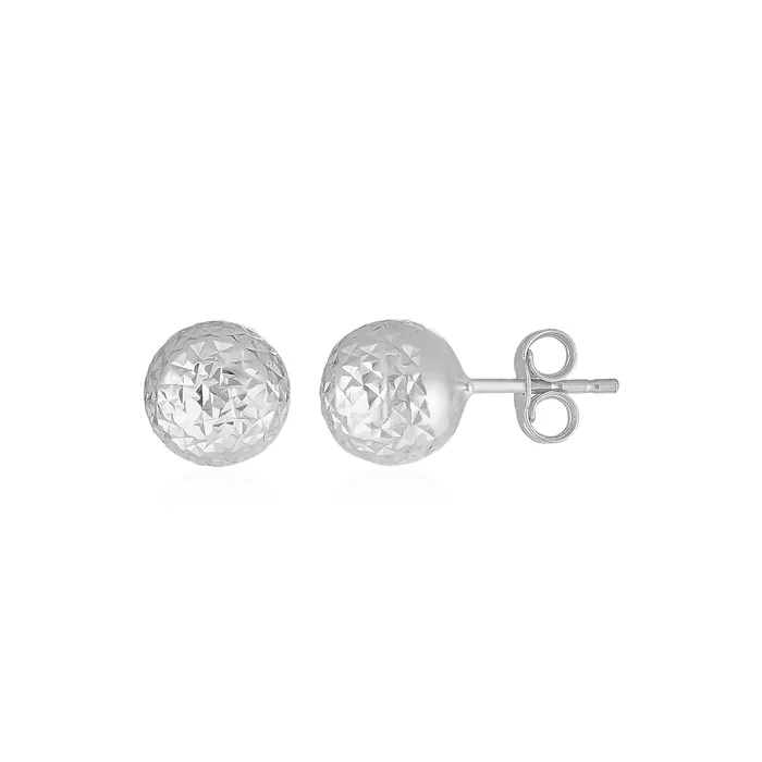 MayaMila Earrings 14k White Gold Ball Earrings with Crystal Cut Texture