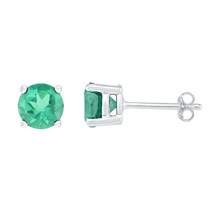mayamila Earrings Sterling Silver Womens Round LabCreated Emerald Solitaire Stud Earrings 200 Cttw mayamila Earrings Sterling Silver Womens Round LabCreated Emerald Solitaire Stud Earrings 200 Cttw