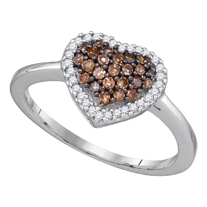 mayamila Rings 10k White Gold Cognacbrown Round Diamond Cluster Womens Heart Love Ring 13 Cttw