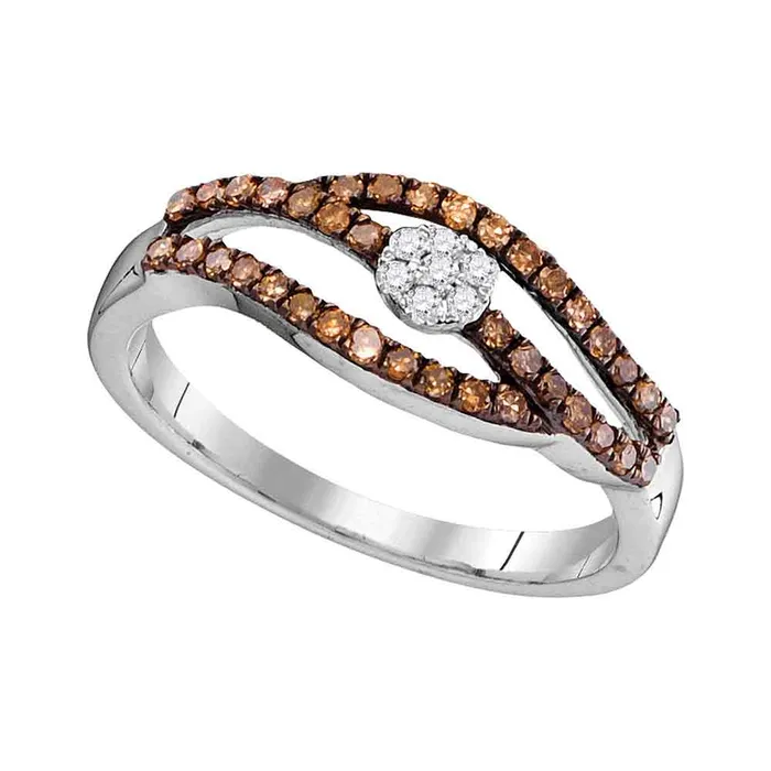 mayamila Rings 10kt White Gold Womens Round Cognacbrown Color Enhanced Diamond Strand Cluster Ring 13 Cttw