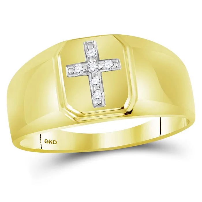 mayamila Rings 10kt Yellow Gold Mens Round Diamond Christian Cross Brushed Band Ring 120 Cttw