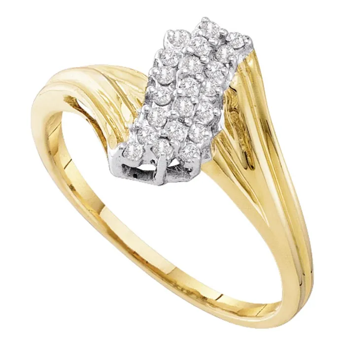 mayamila Rings 10kt Yellow Gold Womens Round Prongset Diamond Contoured Cluster Ring 16 Cttw