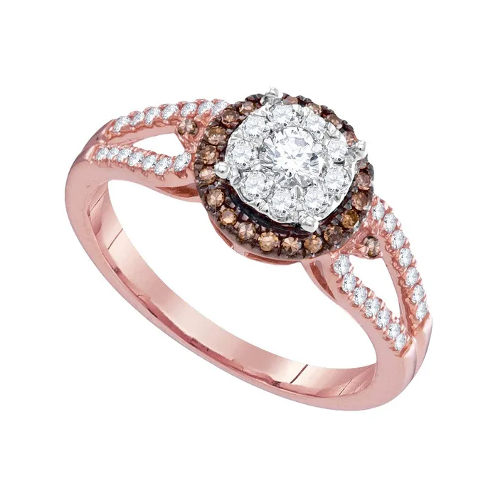 mayamila Rings 14kt Rose Gold Womens Round Diamond Solitaire Brown Halo Bridal Wedding Engagement Ring 12 Cttw