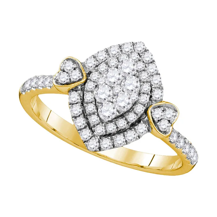 mayamila Rings 14kt Yellow Gold Womens Round Diamond Oval Double Halo Cluster Ring 58 Cttw