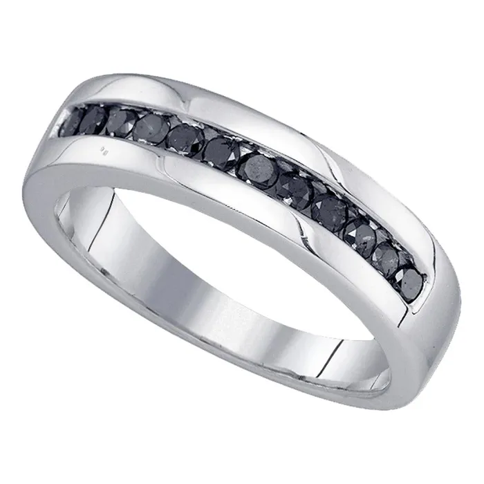 mayamila Rings Sterling Silver Mens Round Black Color Enhanced Diamond Wedding Band Ring 12 Cttw