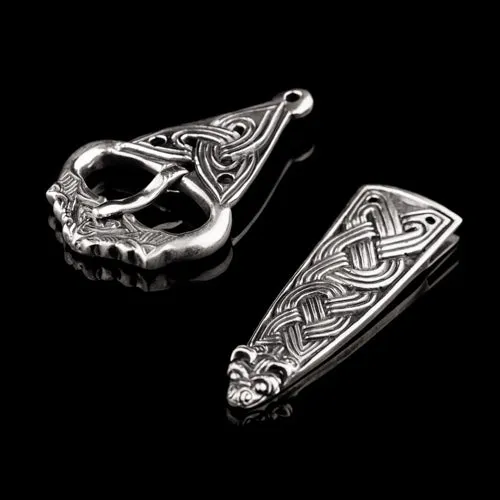 Northan Viking Silver Earrings Viking Belt Set With Wolf Heads in Borre Style