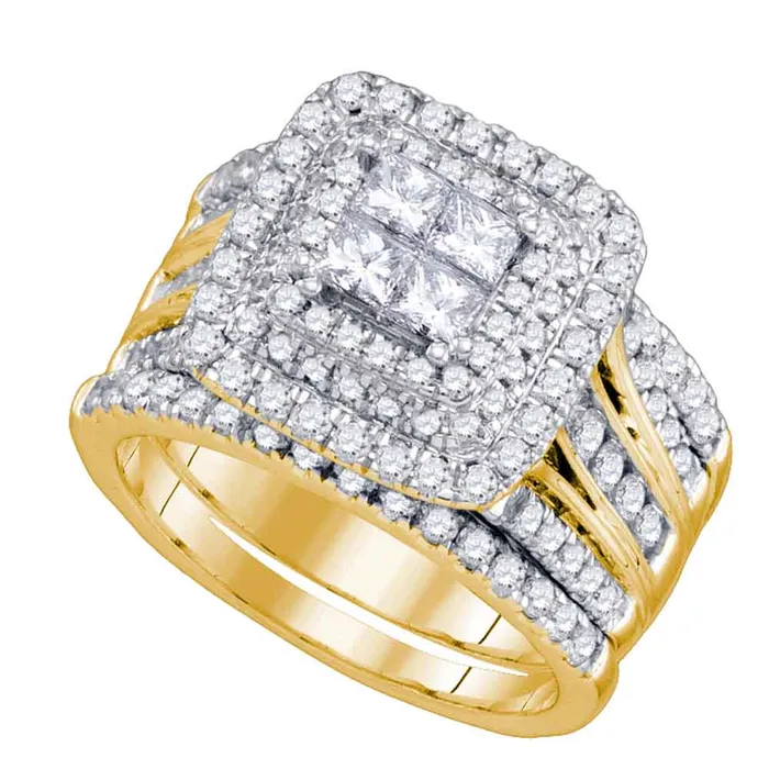 Rings 14kt Yellow Gold Womens Princess Diamond Cluster Halo Bridal Wedding Engagement Ring Band Set 200 Cttw mayamila