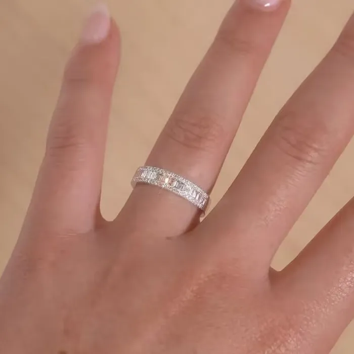 Rings 2PCS Radiant Cut Ring With Baguette Band Bridal Set in Sterling Silver Shineofdiamond Rings 2PCS Radiant Cut Ring With Baguette Band Bridal Set in Sterling Silver Shineofdiamond