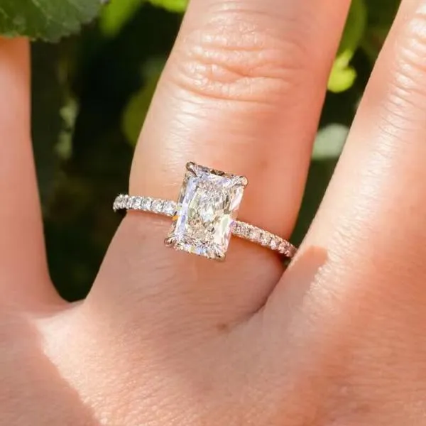 Rings 2PCS Radiant Cut Ring With Baguette Band Bridal Set in Sterling Silver Shineofdiamond Rings 2PCS Radiant Cut Ring With Baguette Band Bridal Set in Sterling Silver Shineofdiamond