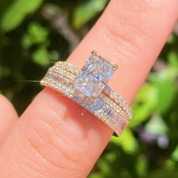 Rings 2PCS Radiant Cut Ring With Baguette Band Bridal Set in Sterling Silver Shineofdiamond Rings 2PCS Radiant Cut Ring With Baguette Band Bridal Set in Sterling Silver Shineofdiamond