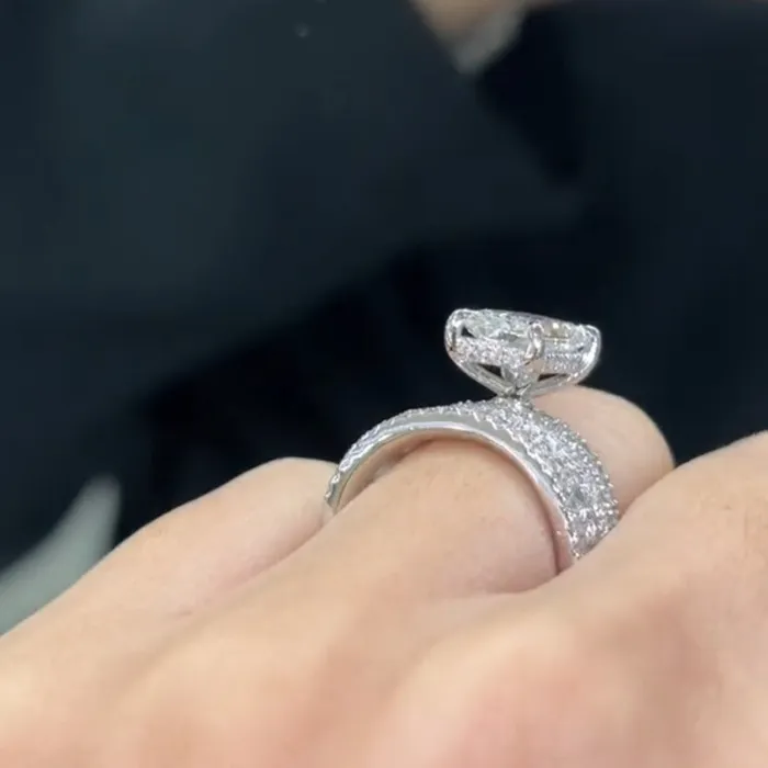 Rings 2PCS Radiant Cut Ring With Baguette Band Bridal Set in Sterling Silver Shineofdiamond Rings 2PCS Radiant Cut Ring With Baguette Band Bridal Set in Sterling Silver Shineofdiamond