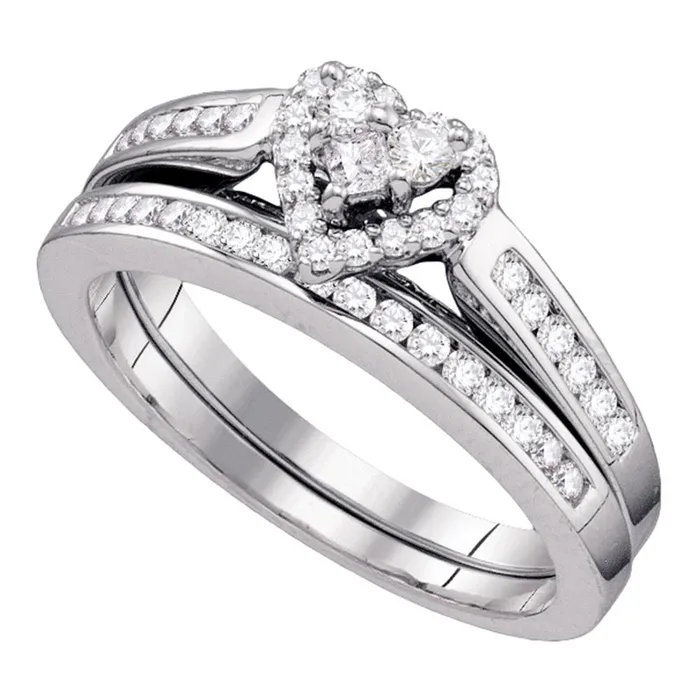 Rings mayamila 10kt White Gold Womens Diamond Heart Bridal Wedding Engagement Ring Band Set 12 Cttw