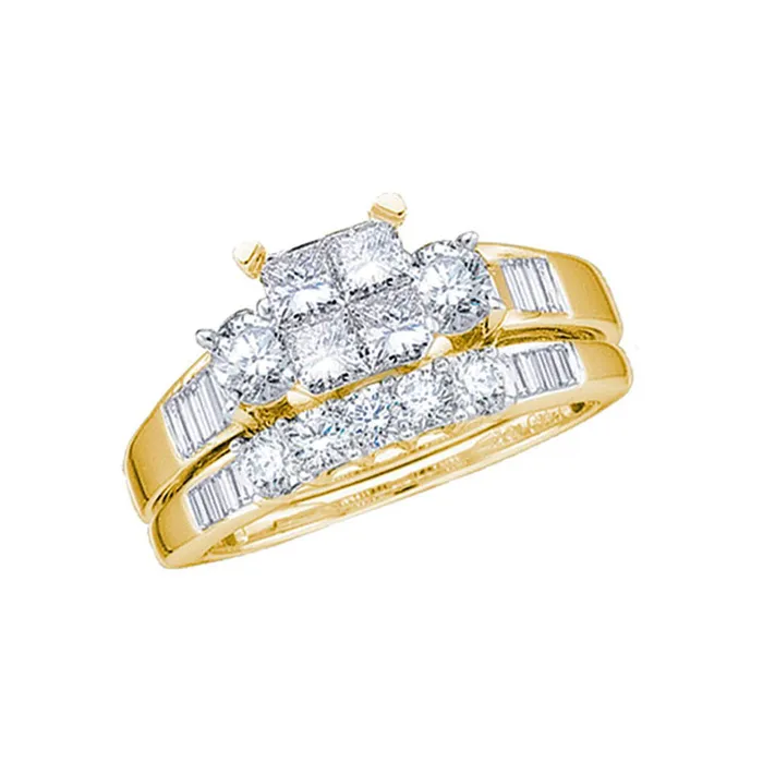 Rings mayamila 10kt Yellow Gold Womens Princess Diamond Bridal Wedding Engagement Ring Band Set 100 Cttw Size 5