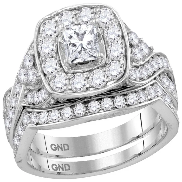 Rings mayamila 14kt White Gold Womens Princess Diamond Bridal Wedding Engagement Ring Band Set 200 Cttw