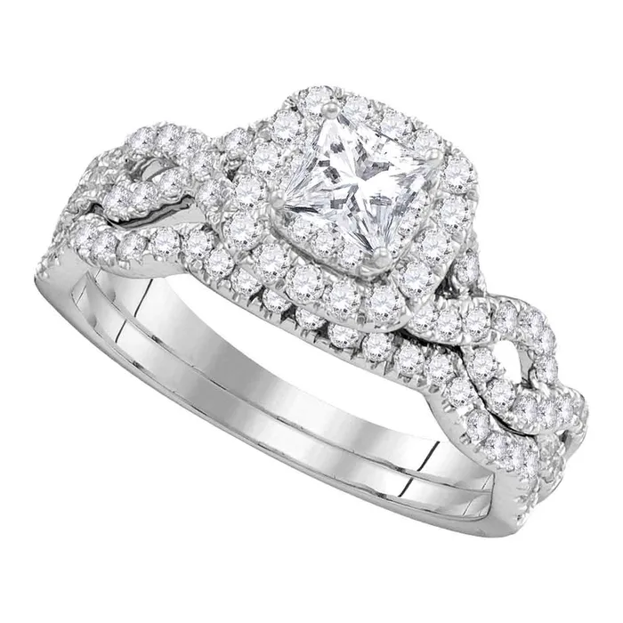 Rings mayamila 14kt White Gold Womens Princess Diamond Twist Bridal Wedding Engagement Ring Band Set 100 Cttw