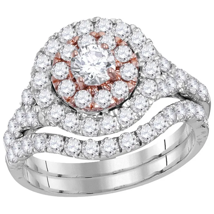 Rings mayamila 14kt White Gold Womens Round Diamond Double Halo Bridal Wedding Engagement Ring Band Set 213 Cttw