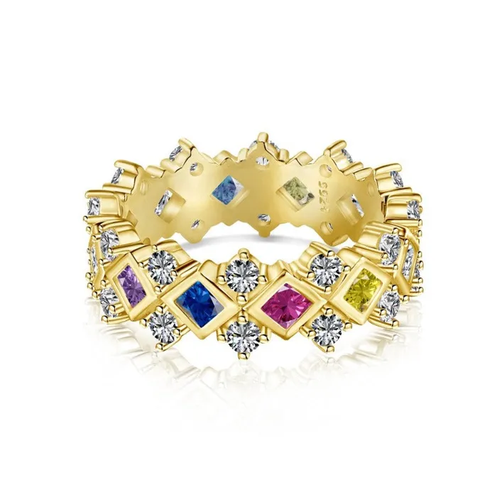 Rings Shineofdiamond Golden Tone MultiColor Stone Wedding Band