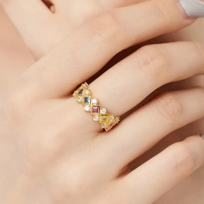Rings Shineofdiamond Golden Tone MultiColor Stone Wedding Band