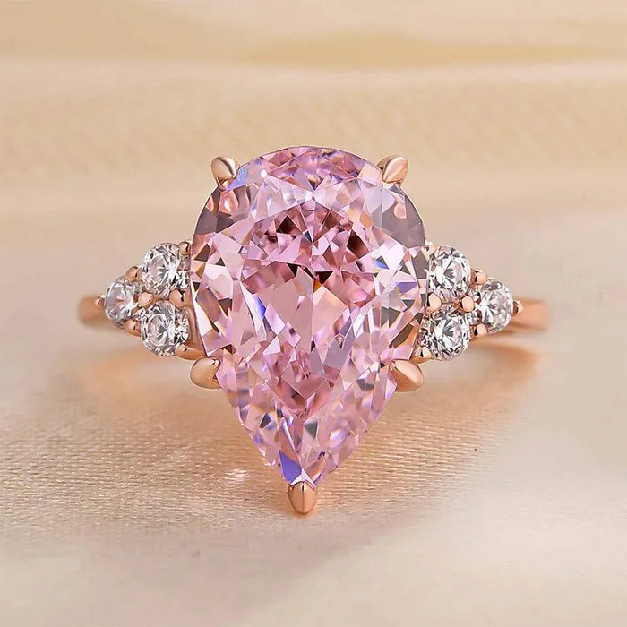 Rings Three Stone Pear Cut Pink Stone Engagement Ring Shineofdiamond