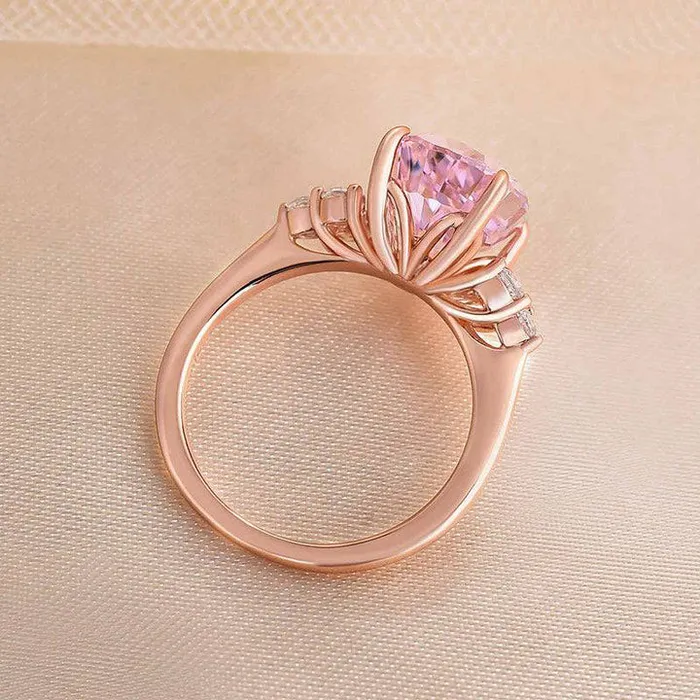 Rings Three Stone Pear Cut Pink Stone Engagement Ring Shineofdiamond