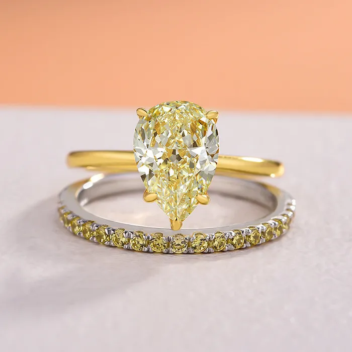 Shineofdiamond Golden Tone Pear Cut Yellow Gemstone Sterling Silver Wedding Bridal Set Rings Shineofdiamond Golden Tone Pear Cut Yellow Gemstone Sterling Silver Wedding Bridal Set Rings