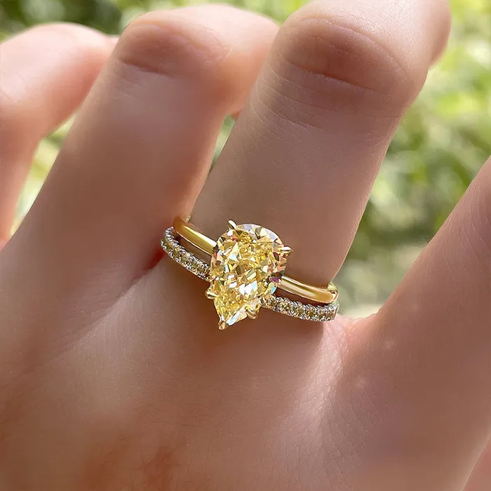Shineofdiamond Golden Tone Pear Cut Yellow Gemstone Sterling Silver Wedding Bridal Set Rings Shineofdiamond Golden Tone Pear Cut Yellow Gemstone Sterling Silver Wedding Bridal Set Rings